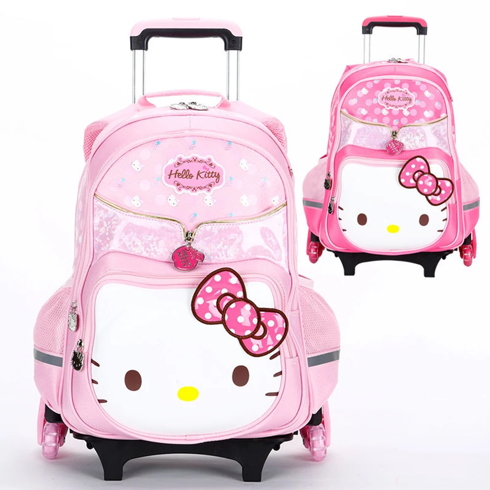 

Anime Sanrios Trolley Schoolbag for Kidshello Kitty Cinnamoroll Girl High-Quality Large Capacity Waterproof Backpack with Wheels