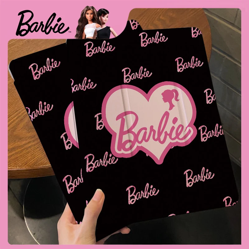 

New Barbie Ipad Cartoon Print Protective Case Ipad 8 9 10 Generation Kawaii Tri-Fold Protective Case Ipad Accessories Air 4 5