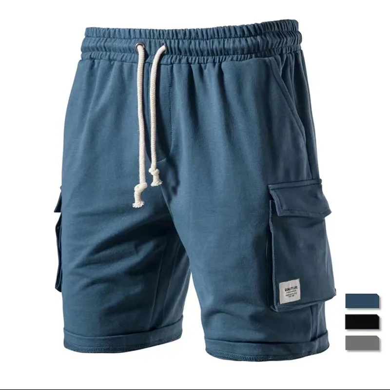 Men's Pocket Shorts 100% Cotton Casual Sports Shorts Men's Elastic Waist High Quality Sports Shorts Summer Fashion Men's Shorts