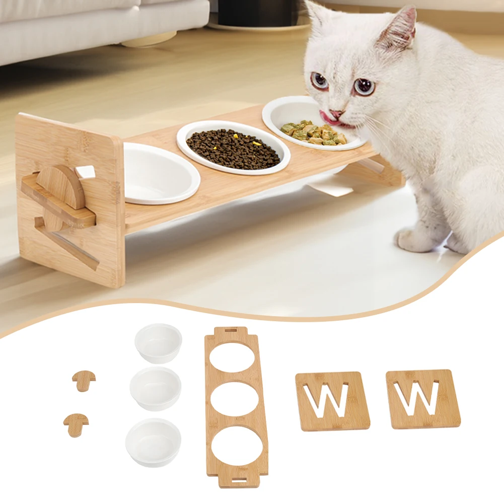 Tieker Bamboo Base Pet Feeder Ceramic Pet Bowl for Small Pets Elevated Feeding Bowl Cat and Dog Supplies: 3 - 5 Days Free Delivery Only UK