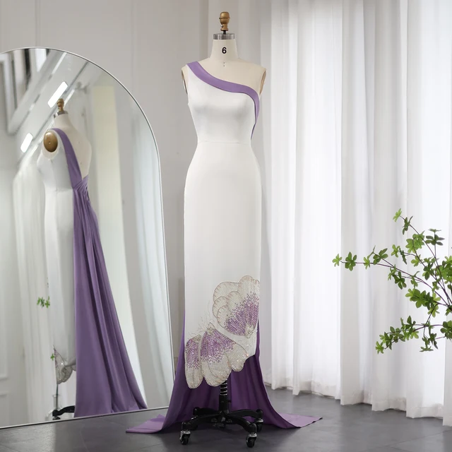 Dubai White Lilac Butterfly Luxury Evening Dresses for Women Wedding Arab One Shoulder Midi Formal Party Dress SCZ206 1