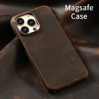 for Magsafe Case for iPhone 16 15 Pro Max 16Pro Retro Luxury Full Grain Cowhide Genuine Oiled PULL-UP Leather Magnetic Cover 1