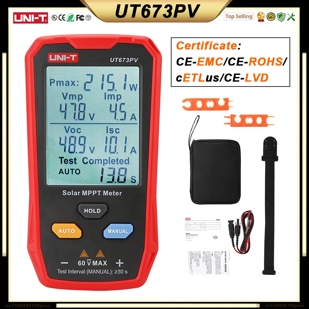 UNI-T UT673PV เครื่องทดสอบแผงพลังงานแสงอาทิตย์พลังงานแสงอาทิตย์ MPPT Meter สูงสุดพลังงานแสงอาทิตย์ Pmax Vmp Lmp Voc Lsc PV แผงพลังงานแสงอาทิตย์มัลติมิเตอร์ 1