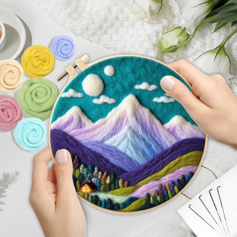 PhotoCustom Wool Painting Funny Wool Needle Felt Kit Handmade DIY Wool Felting Paint Embroidery Starry Sky Landscape Decor New