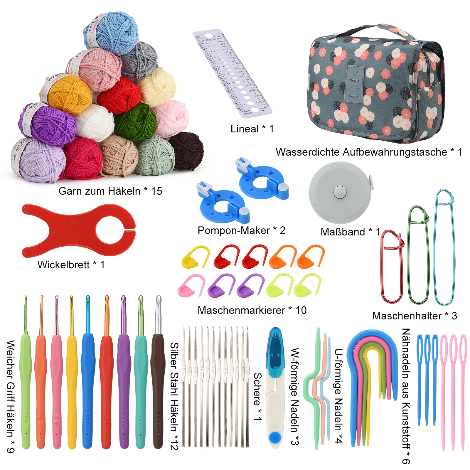 1 Set DIY-Häkelset für Anfänger, mit Wolle, Tasche, Häkelzubehör, Strickset, praktisches Häkelnadel-Set (optional) – Detail 1