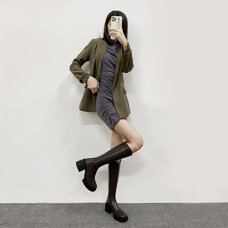 Scarpe Da Donna Tacchi Alti Lunghi Eleganti Stivali Da Donna Con Tacco Calzature Biker Inverno Piattaforma Con Albero Al Ginocchio Primavera Autunno N