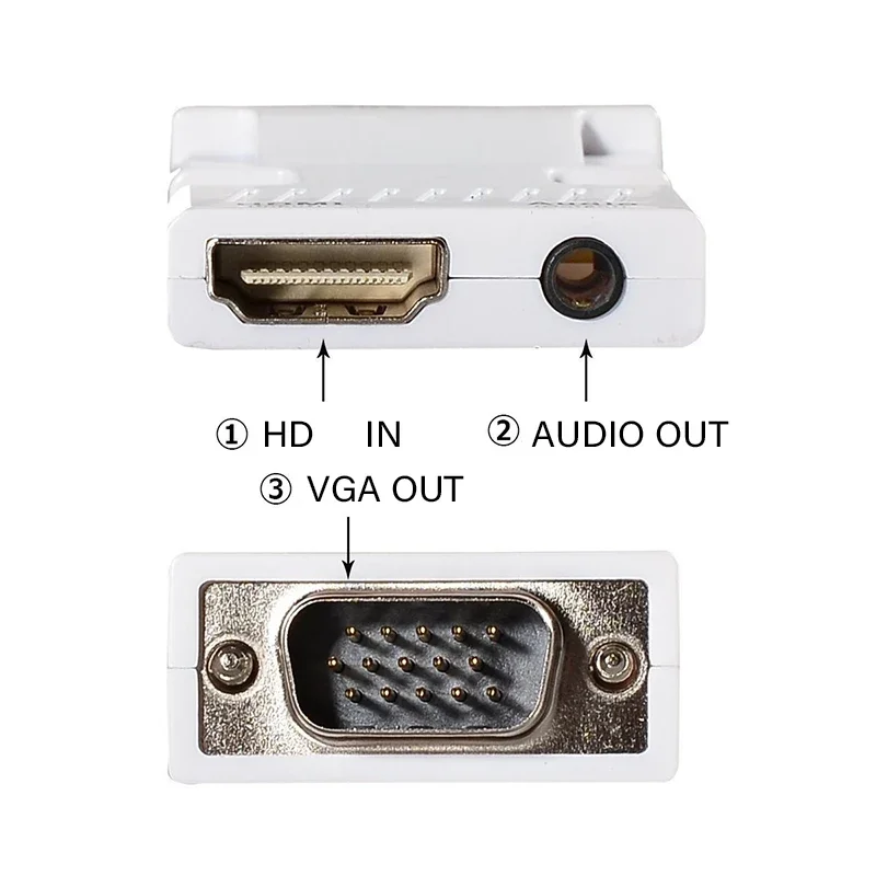 HDMI-compatible Female to VGA Male Converter 3.5mm Audio Cable Adapter 1080P FHD Video Output for PC Laptop TV Monitor Projector