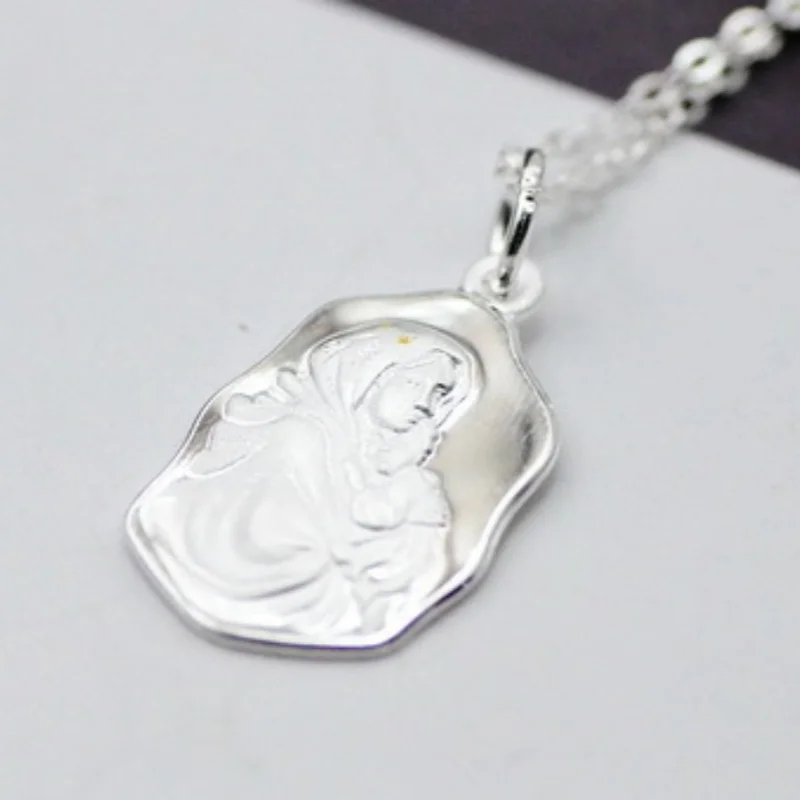 S925 Sterling Silver Charms Pendants For Women Men New Fashion Square Relief Virgin Mary Image Amulet Jewelry Lover Gift
