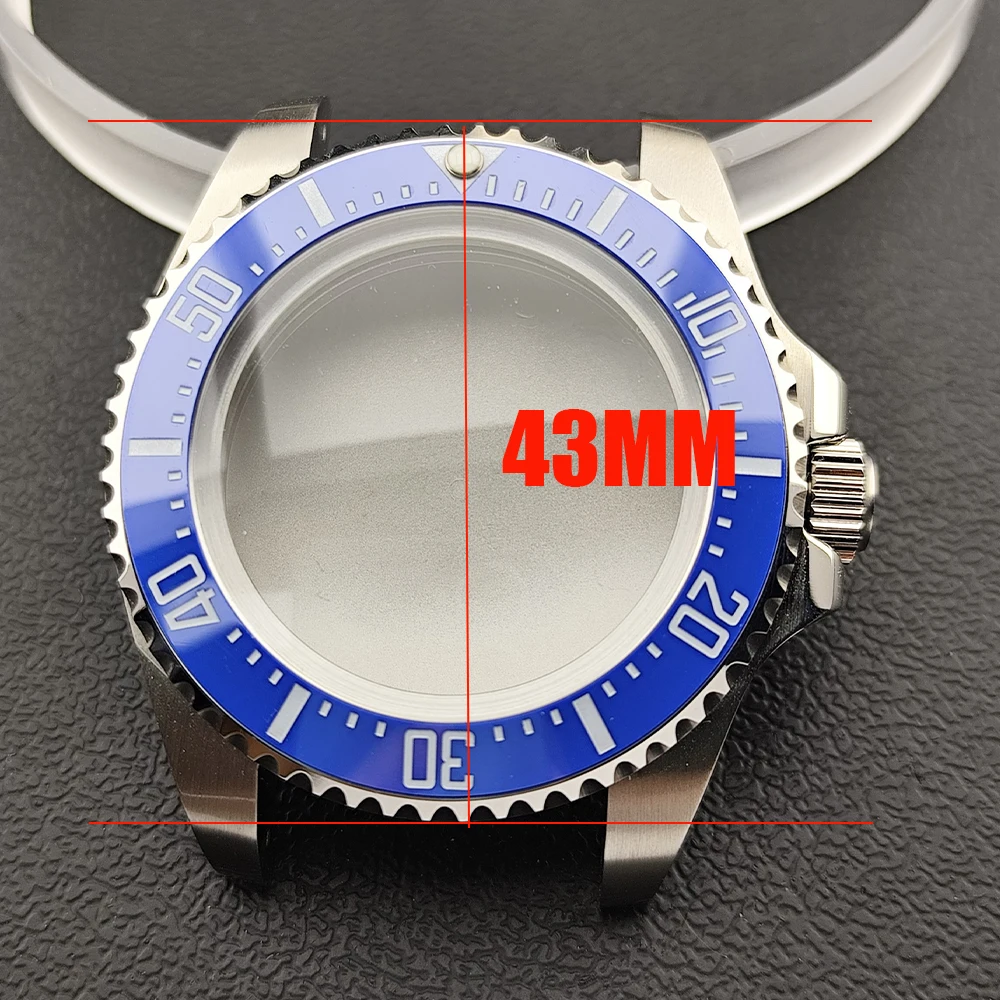 Silvery Steel 43mm Men's Watch Case with Sapphire Glass Compatibility