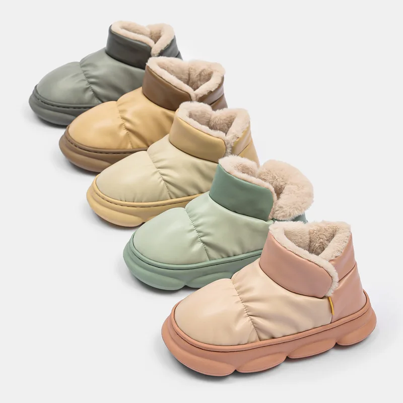 Bebealy Women Shoes Fur House Shoes Winter Waterproof Men Shoes Outdoor Casual Warm Ankle Shoes For Women 2024 Home Slippers