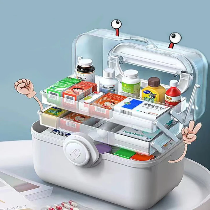 

Portable First Aid Container Clear 3 Tiers Plastic Medicine Storage Box Multifunctional Family Storagewith Handle Medicine Chest