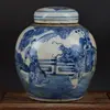 Chinese Blue and White Porcelain Jar Qing Kylin & Kid Design Pot Tea Caddy 6.3" 2