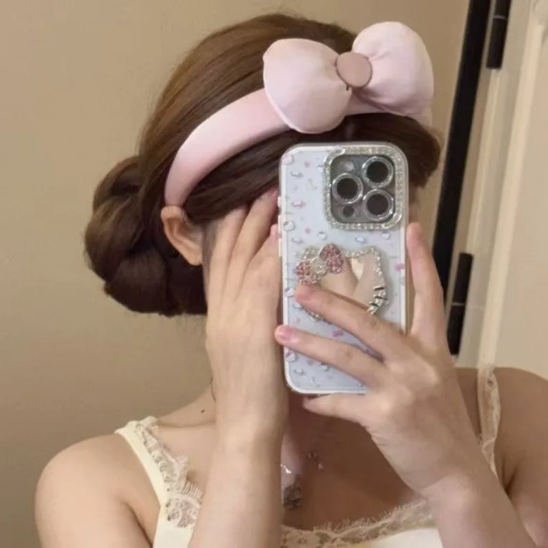 Pink Bowknot Cartoon Hairband for Girls Cute and Practical Headband for Makeup and Skincare Stylish Hair Accessory for Home Use
