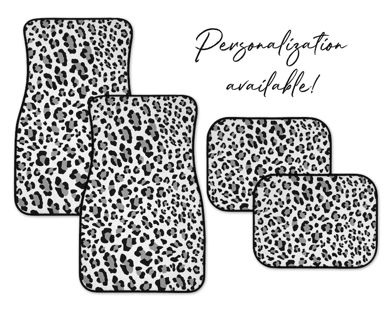 

Leopard Car Mats in Black & Whte, Personalization Available