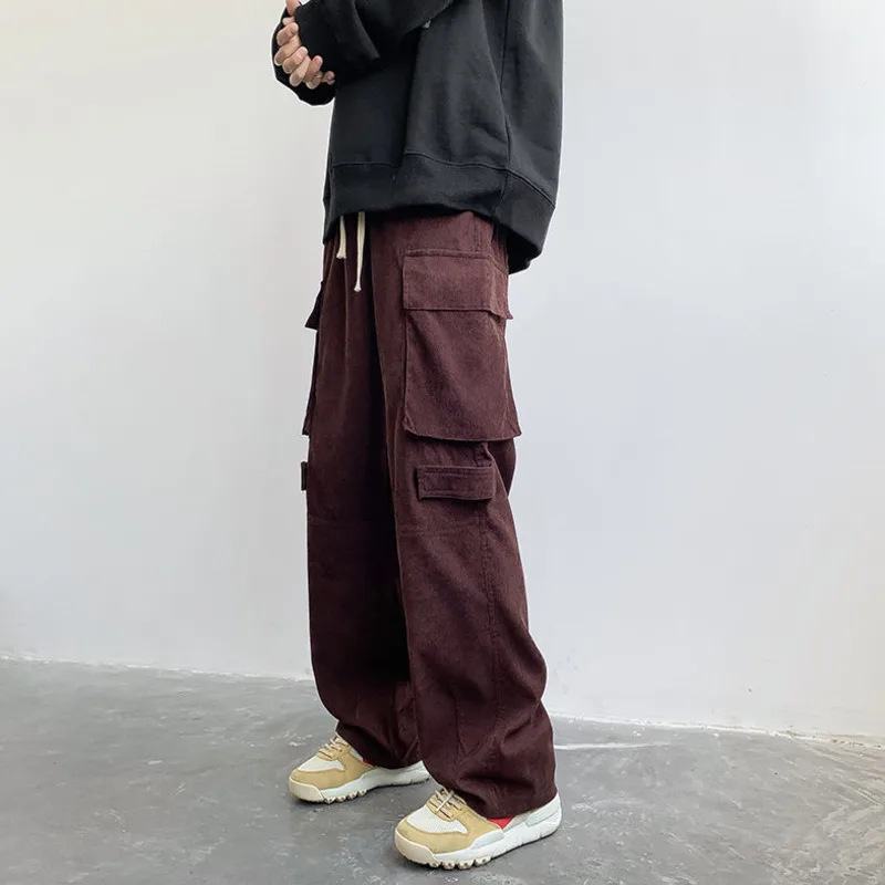 

3 Color Cargo Pants Men Fashion Retro Pocket Casual Pants Men Japanese Streetwear Hip Hop Loose Straight Pants Mens Trousers