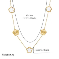 Stainless Steel White Plum Blossom Plant Leaf Flower Set Reversible Necklace Earrings Bracelet Women Clover Jewelry - Image 2