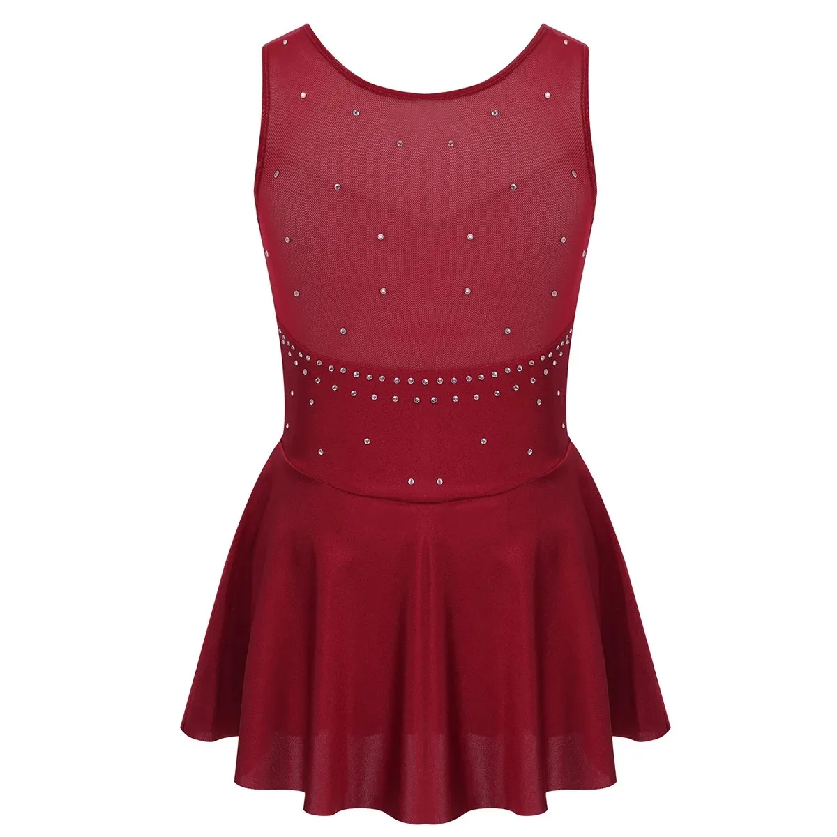 Ballet Leotard Girls Figure Ice Skating Dress Long Sleeves Mock Neck Tulle Splice Cutouts Back Ballet Dance