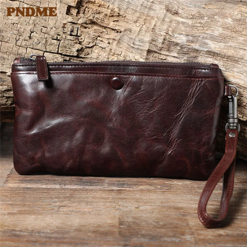 Vintage high-quality genuine leather men's women's clutch wallet simple designer handmade real cowhide teens party coin purse