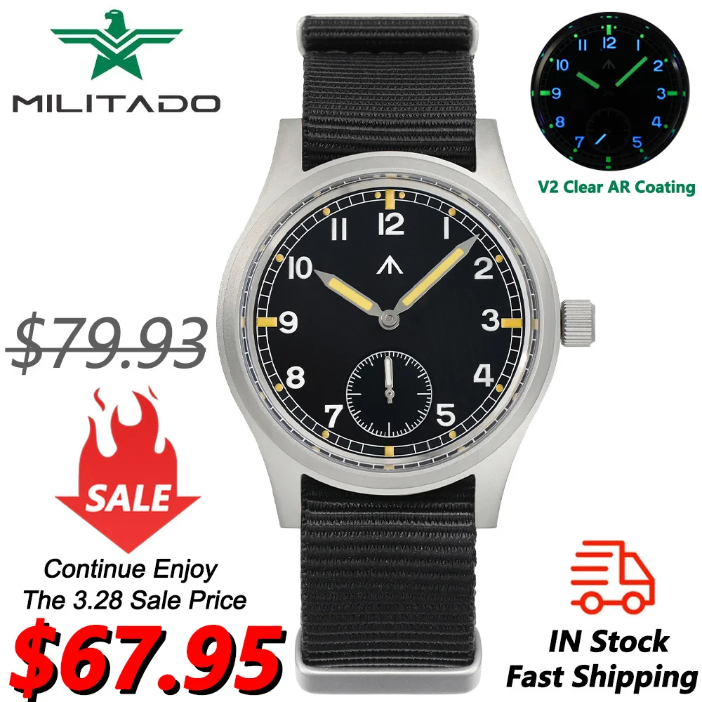 militado ml05 military quartz watch men vh31 movement field watches domed sapphire crystal with high clear ar coating wristwatch Militado D12 Quartz Watch Men VD78 Movement Domed Sapphire Crystal V2 Clear AR Coating Wristwatch 100m Water Resistance Watches