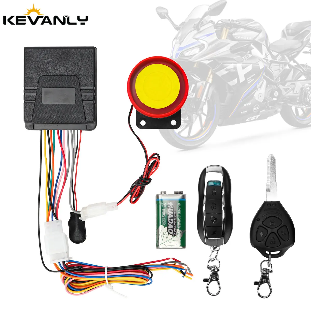 Universal Motorcycle Alarm System with Engine Start & Remote Control Key Fob, 12V - Enhanced Security Accessory with Overload Protection