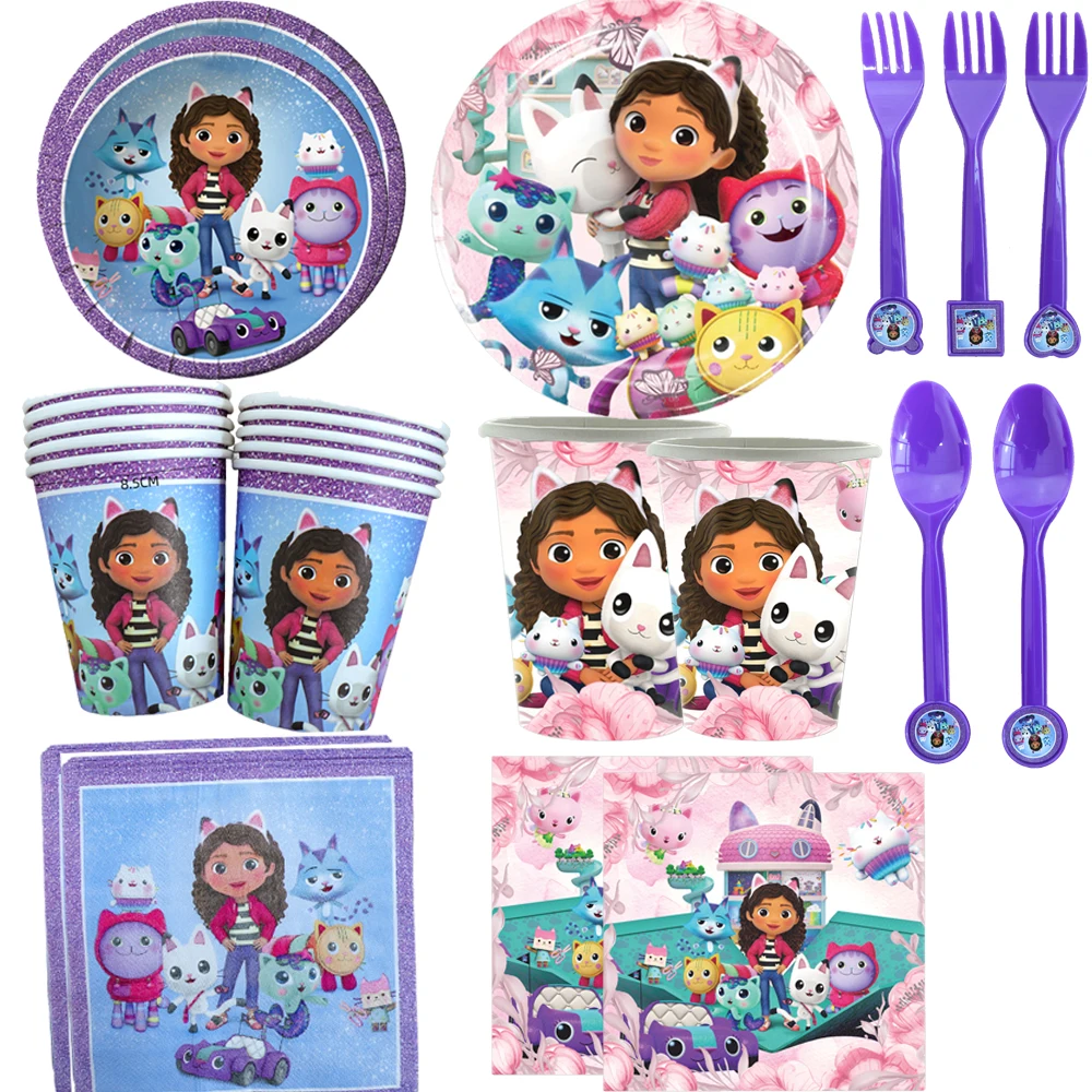 Party Supplies Gabby Dollhouse Birthday Party Decorations Balloons Plates Cup Napkins Backdrop Tableware Pink Girls