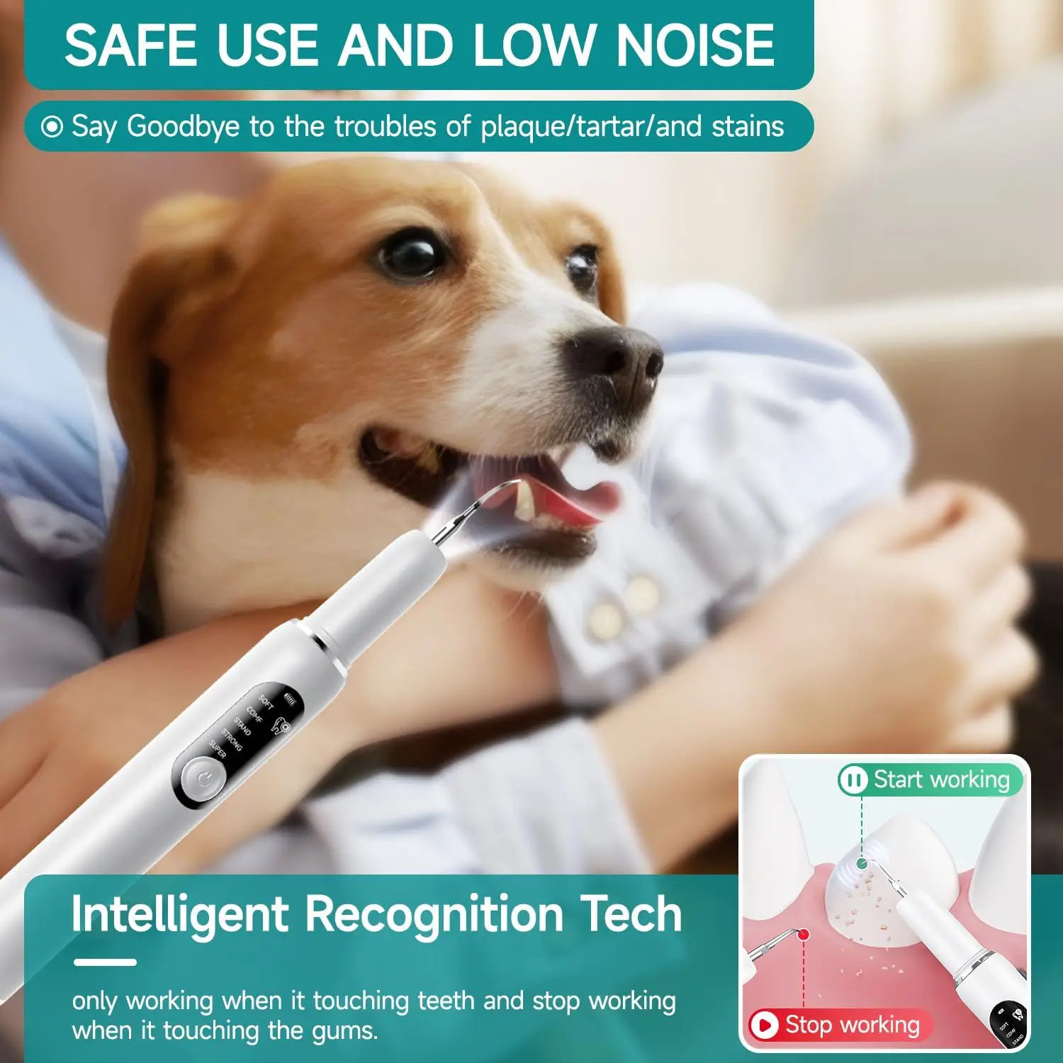 Dog Teeth Cleaning Kit Ultrasonic Canine Plaque Remover Teeth LED Light 5 Modes USB Charge Sonic Tooth Cleaner