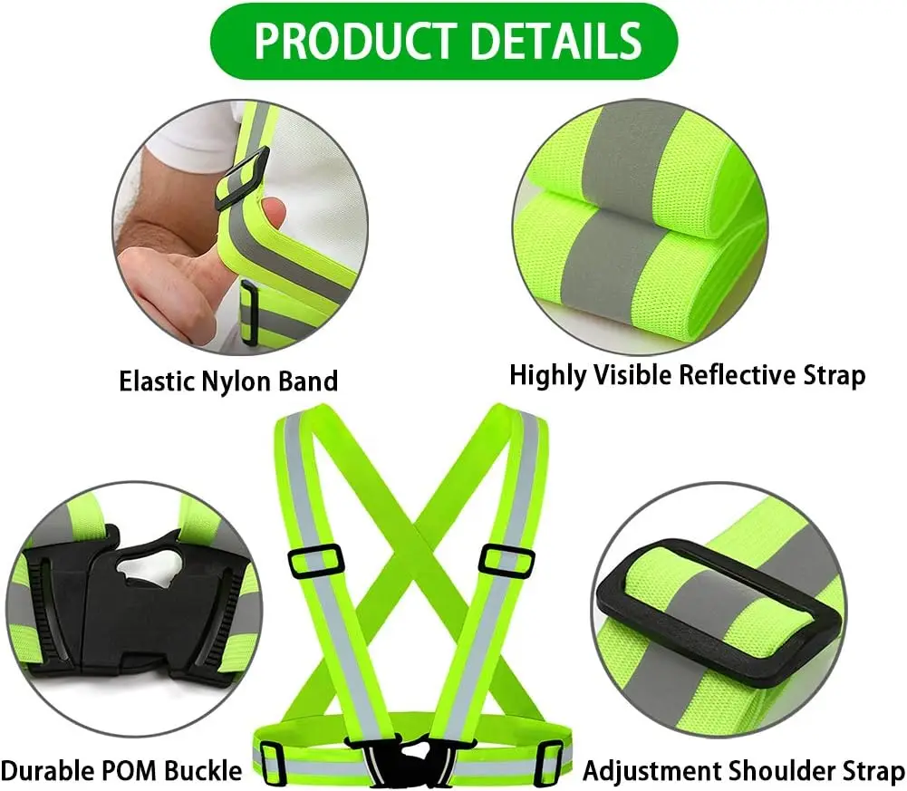 Reflective Safety Vest Reflective Straps Reflective Waist Belt 1 Set Adjustable Elastic Reflective Vest Reflective Glow Belt with 2Pack Reflector Armbands for Running Jogging Walking Cycling