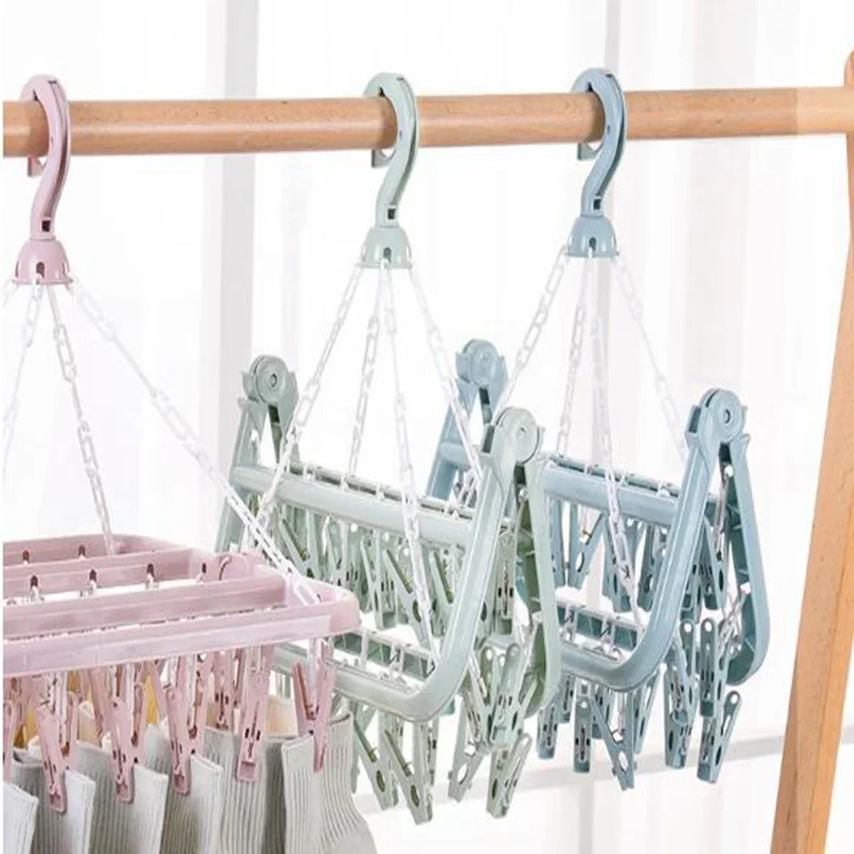 32-clip Large Capacity Plastic Socks Hanger Underwear Durable Clothes Drying Rack Clothes Rack For Baby Household Storage clothes hanger clothes rack storage hanger