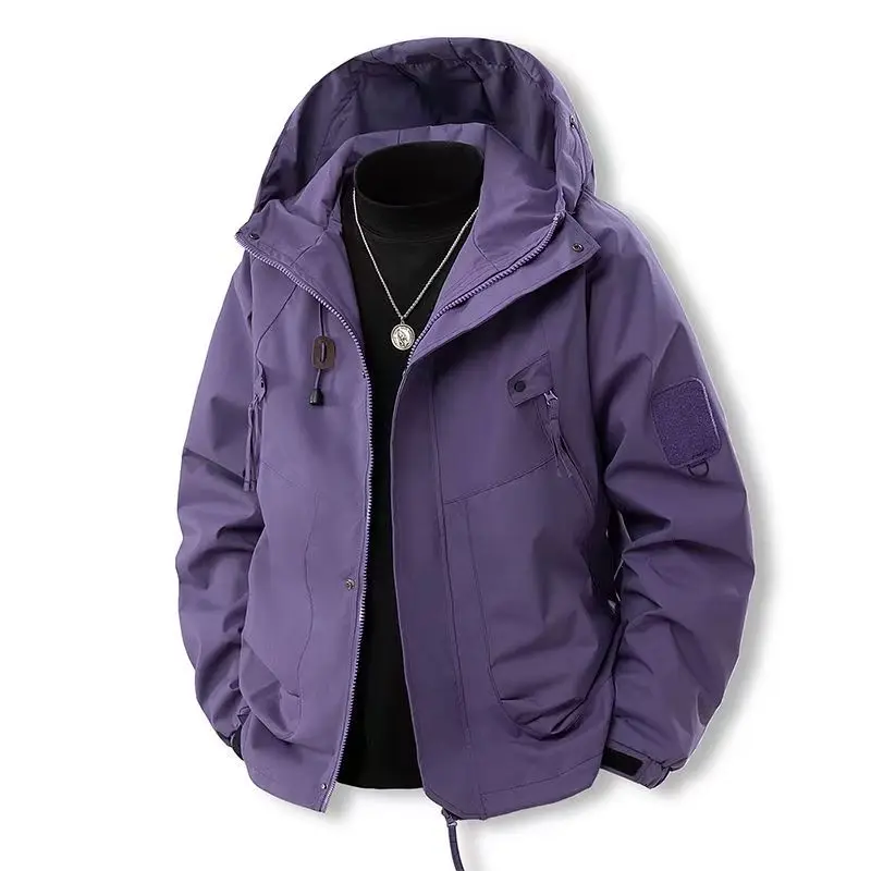 Men's Tactical Softshell Jacket Waterproof Breathable Outdoor Cycling Jacket with Hood