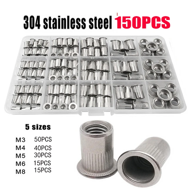 Lot de 150 écrous à rivets M3 M4 M5 M6 M8 M10 Kit d'assortiment d