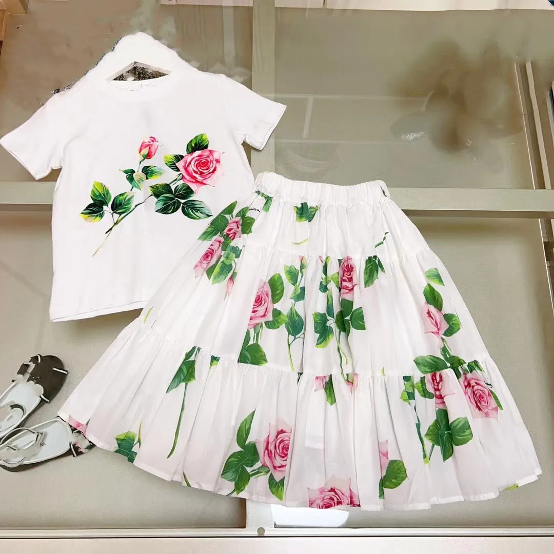 

Summer High Quality Flower Printed T shirt Skirt Boutique Teenage Clothing set Fahsion Boys Clothing 3 4 to 14years