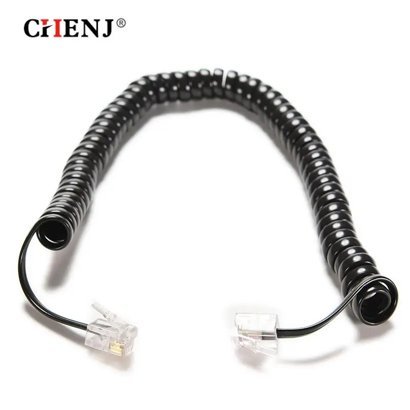 6.5ft Male RJ12 to RJ12 Telephone Handset Extension Coil Cable Cord Line Wire Lead Telephone Extension Cord Line Cable Black  2M