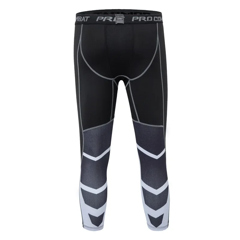 Men's Outdoor Ice Silk Quick Dry Sports Tight Pants Elastic Fitness Breathable Compression Printed Running Seven-Foot Pants