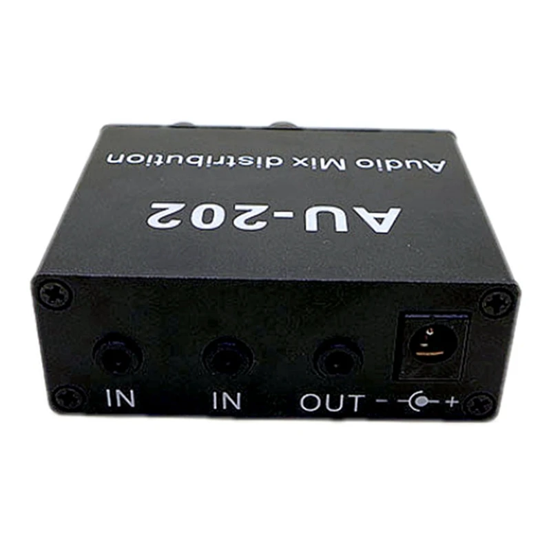 AU-202 2 Input 2 Output Stereo Mixer Audio Distributor Headphone amplifier External Power AMP Volume Alone Control