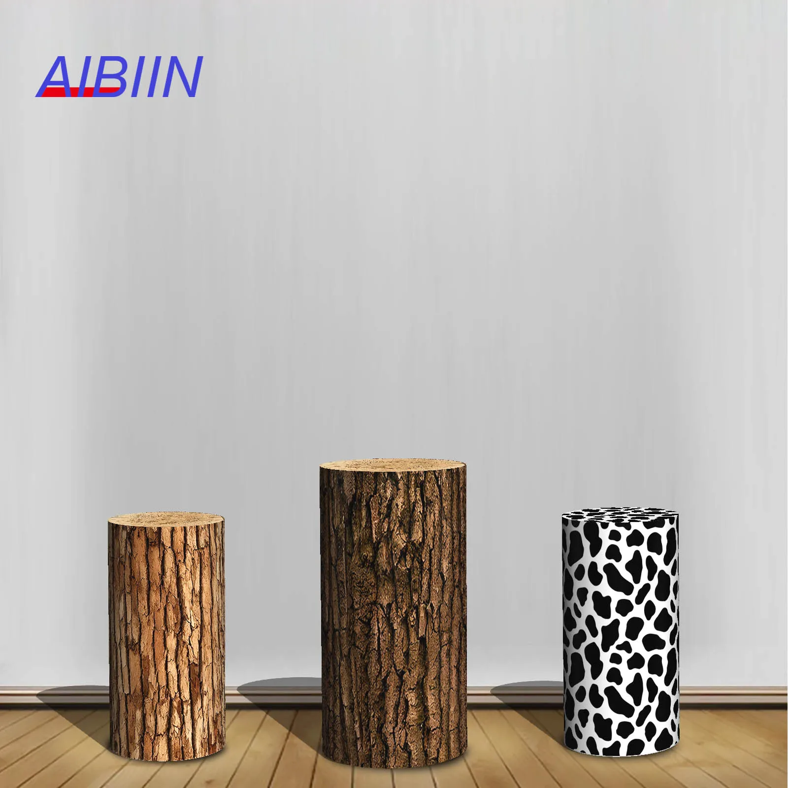 

AIBIIN Cylinder Backdrop Cover Wood Bark Cow Texture Elastic Cake Dessert Circular Column Cover Baby Shower Birthday Party Decor