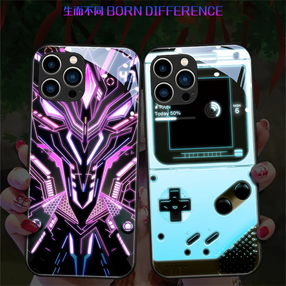 Battle Plate Design LED Light Luminous Phone Case For Samsung S24 S23 S22 S21 S20 FE Note 10 20 Plus Ultra A54 A14 Glitter Cover
