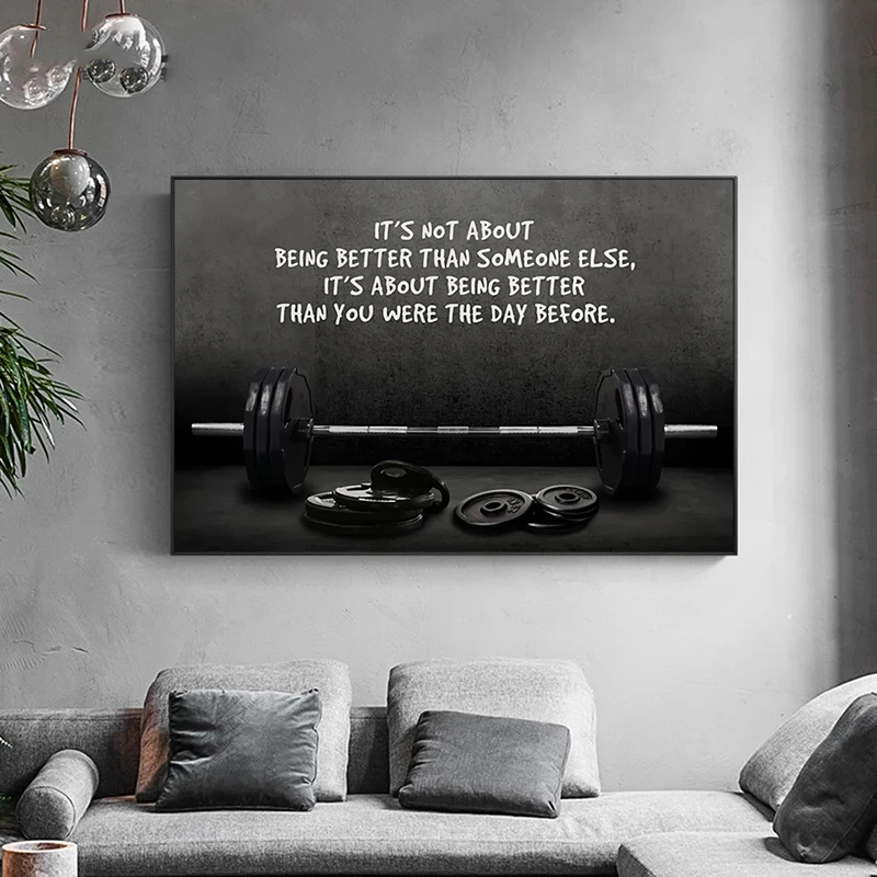 Modern Sports Art Posters and Prints Canvas Painting Wall Art Barbell Motivating Quote For Gym Room Fitness Lovers Home Decor