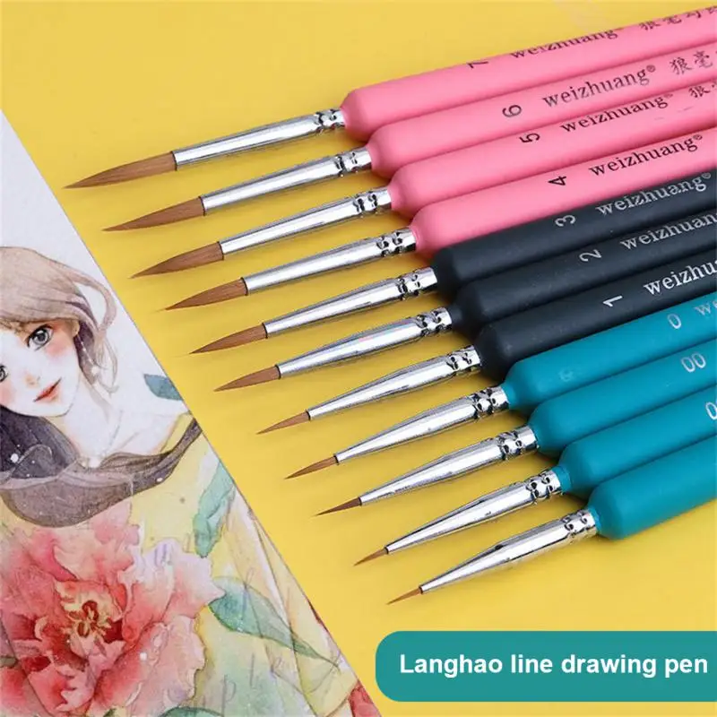 

11Pcs/set Artist Watercolor Acrylic Painting Brush Wolf Hair Hook Line Pen Fine Paint Brush Pen Set Art Drawing Supplies