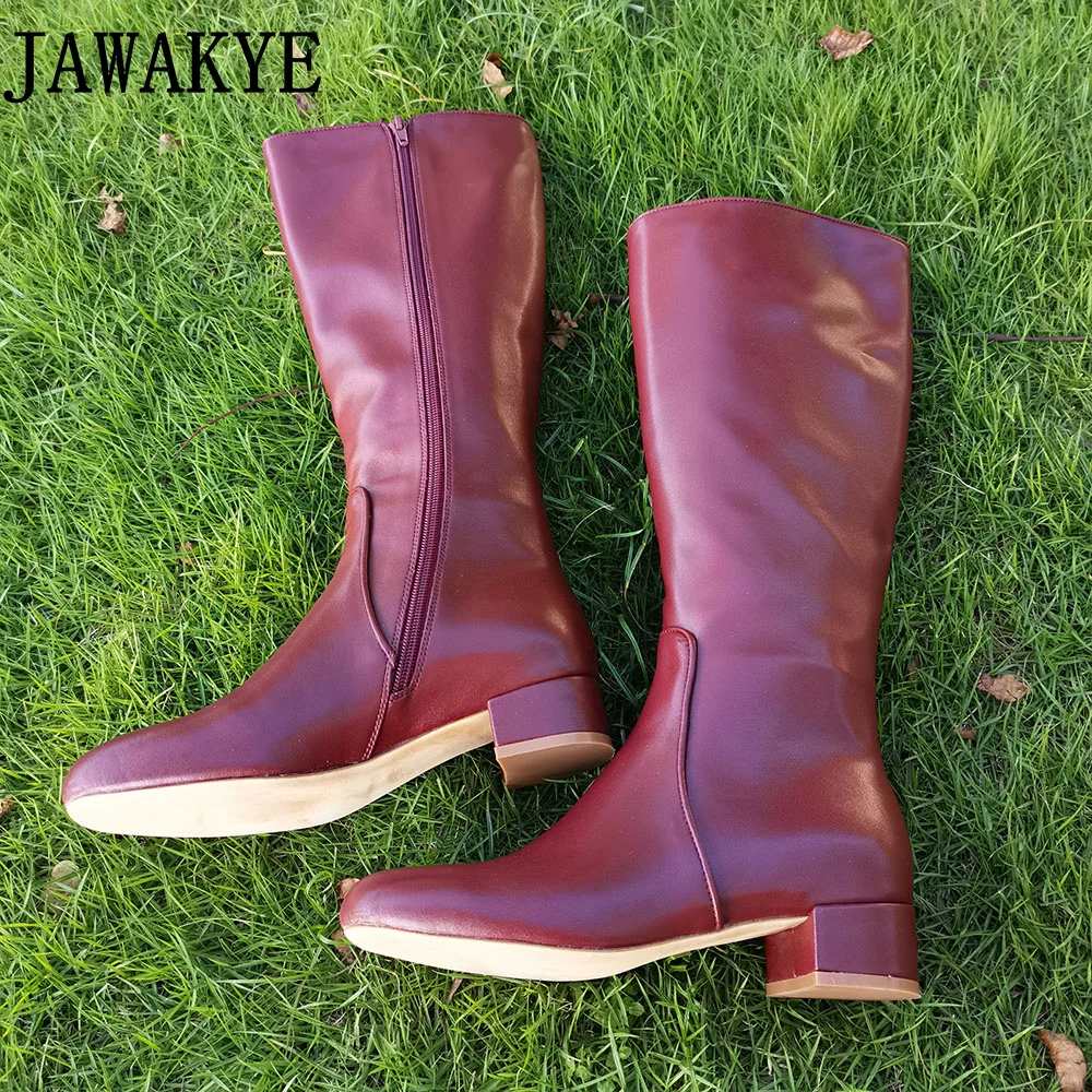 

Western Vintage Knight Boots Women's Knee Length Mid Long Boots Classic Black Leather Boots Winter Shoes Women