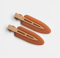 Chic Solid Color No Crease Resin Hair Clips - Matt Brown & Black, Set of 2 (Red brown)