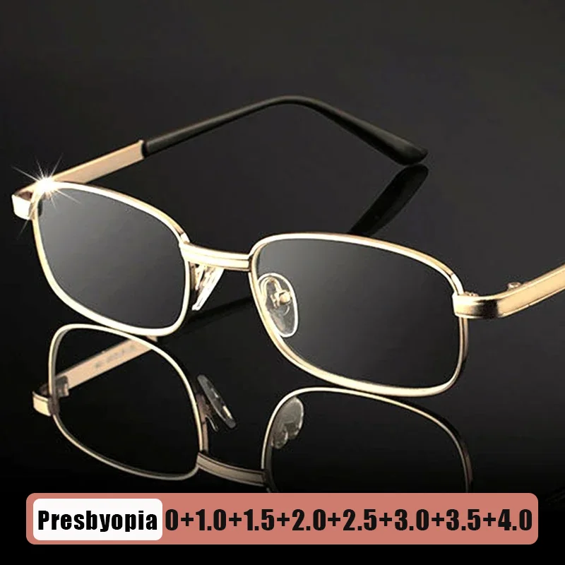 Gold Silber Metall Rahmen Lesebrille Männer Frauen Presbyopie Vergrößerungs Mode Platz Voller-rahmen + 1,0 1,5 2,0 2,5 3,0 3,5 4,0
