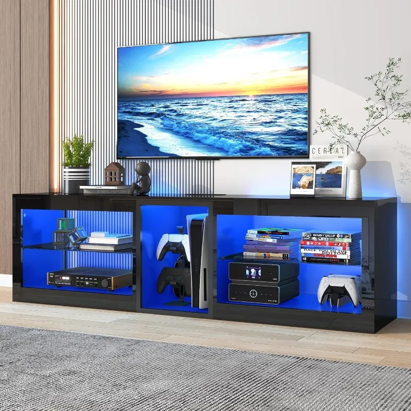 

LED TV Stands w/60,000-Colors LED Lights,6.5ft Power Outlet for 55 60 65 70inch TV,Modern High Gloss New Entertainment Center