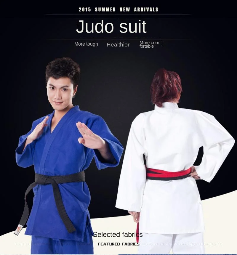 

Pure Cotton Fabric Judo Suit Taekwondo Competition Supplies Adult Children White Blue Comfortable Training Suit Set