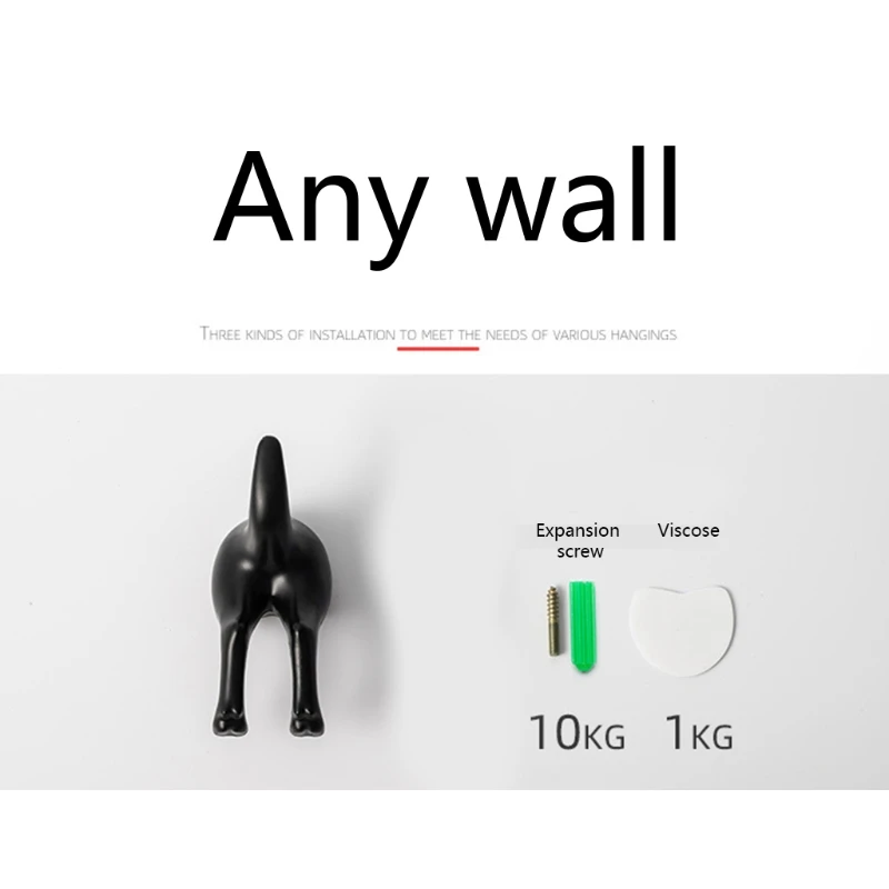 4Pcs Nordic Plastic Dog Tail Hooks with Screws Adhesive Tape Wall Mounted Key Hanger Hat Coat Decoration wholesales 2