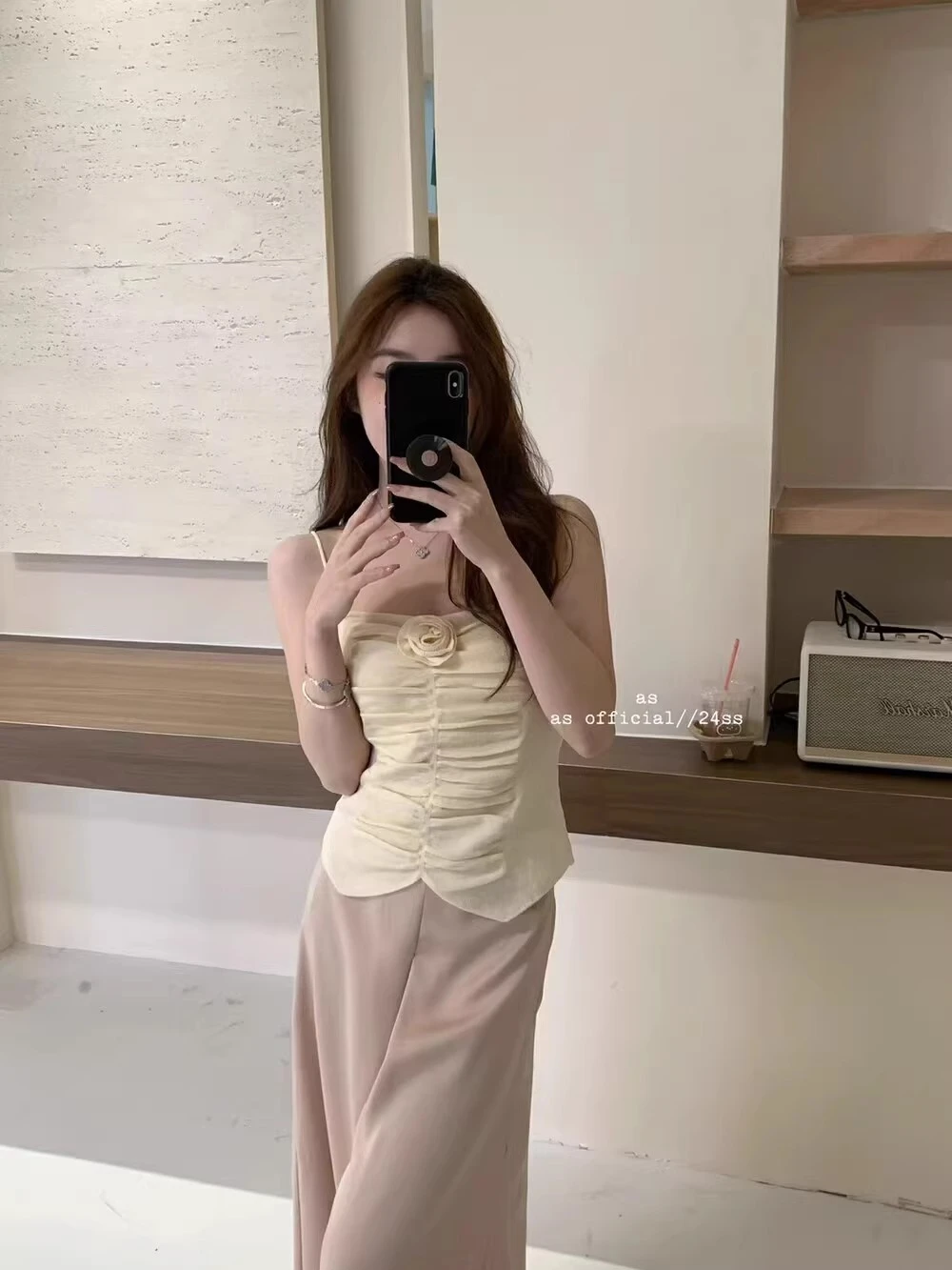 

Pure desire sexy stand-up collar flower halter tank top female summer outside irregular pleated Slim sleeveless bustier tops