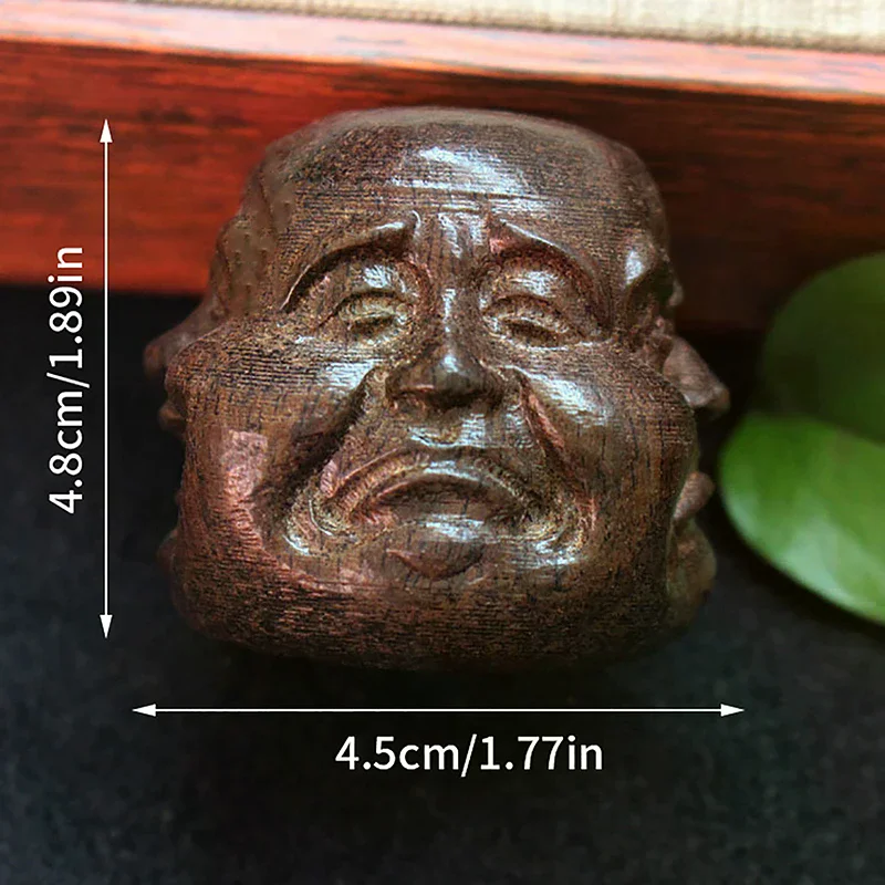 Collectibles Chinese Hand Carved Wooden Tibetan Buddhism Four Face Buddha Head Statues Indoor Office Home Decoration