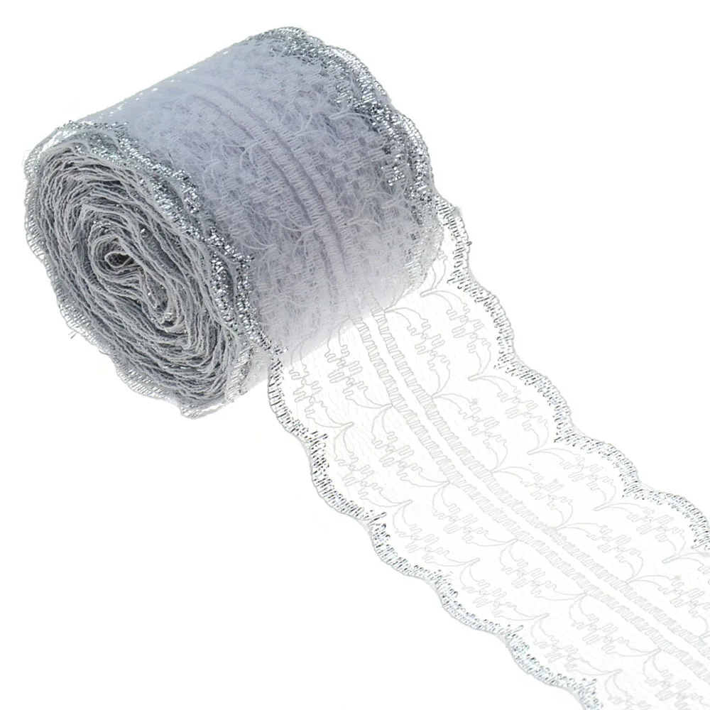 Lace Ribbon Lace Fabric Lace Sewing Supplies Lace Sewing Accessories Lace Garment Accessories Lace Accessories Lace Decoration 10Meters Gold Silver Edge White Lace Ribbon DIY Apparel Sewing Fabric Christmas Birthday Party Gift Packaging 45mm Lace Tape