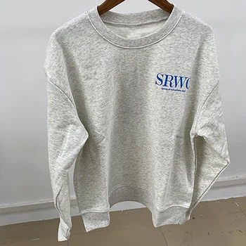 S5W224 Felpa con cappuccio grigia con stampa grafica SRWC da donna di nicchia nordamericana nuova inverno 1