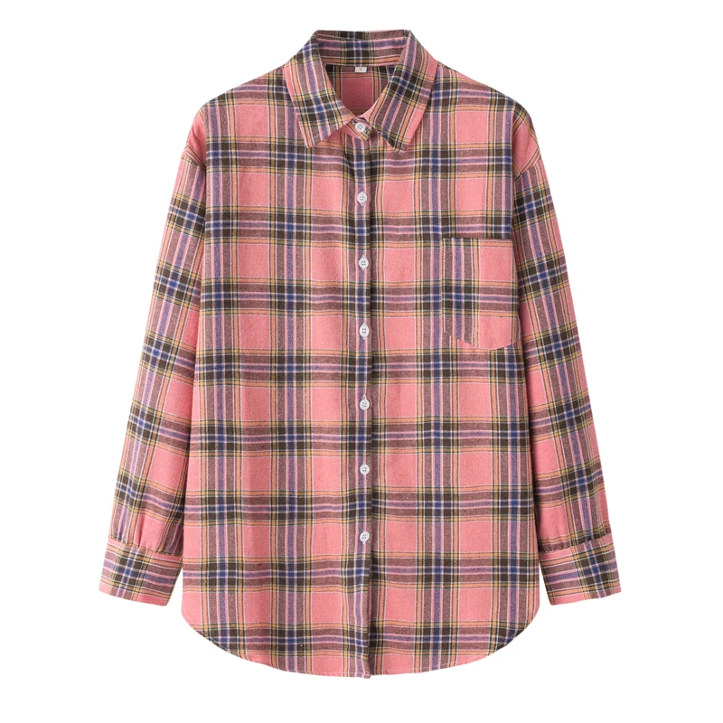 

2022 New Fresh Women Plaid Shirts Youth College Style Long Sleeve Blouse and Tops Ladies Loose Casual Checked Shirt Clothes