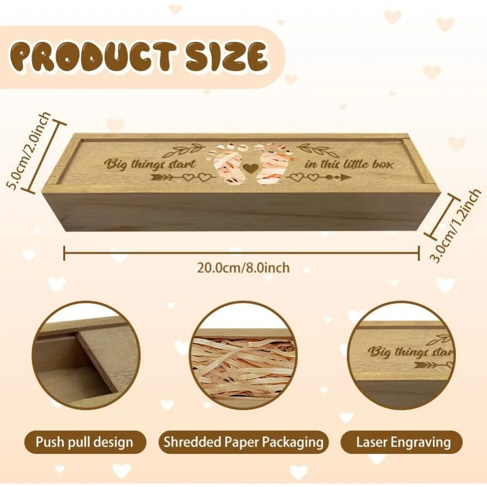 Pregnancy Test Keepsake Box Love Hollow Footprints Wooden Push Pull Pregnancy Announcement Gifts Box storage box gift items